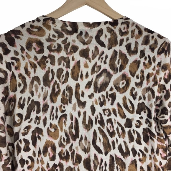 ANN TAYLOR Cardigan 100% Merino Wool Sweater Leopard Animal Print Size Medium - Picture 5 of 9